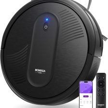 MONSGA Robot Vacuum Cleaner, 3000Pa Powerful Suction Robotic Vacuum, 3.2" Super-Slim, 140Min Runtime, Vacuum Robot for Hard Floor/Low Pile Carpet/Pet Hair, Remote/App/Voice Control, Schedule Clean