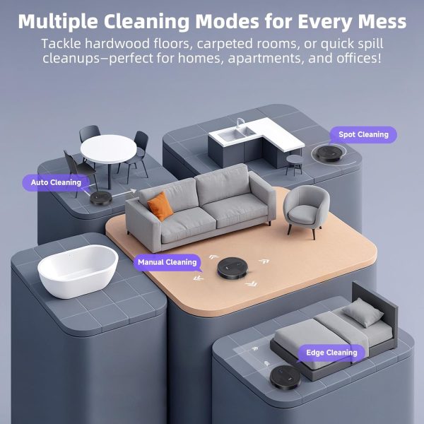 MONSGA Robot Vacuum Cleaner, 3000Pa Powerful Suction Robotic Vacuum, 3.2" Super-Slim, 140Min Runtime, Vacuum Robot for Hard Floor/Low Pile Carpet/Pet Hair, Remote/App/Voice Control, Schedule Clean - Image 4