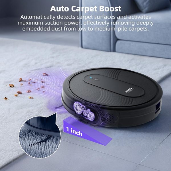 MONSGA Robot Vacuum Cleaner, 3000Pa Powerful Suction Robotic Vacuum, 3.2" Super-Slim, 140Min Runtime, Vacuum Robot for Hard Floor/Low Pile Carpet/Pet Hair, Remote/App/Voice Control, Schedule Clean - Image 7