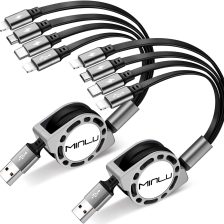 Multi Charging Cable 4A, 2Pack 4Ft Retractable Multi Fast Charger Cable, Multiple Charging Cord, 4 in 1 Multi USB Cable with Type C/Micro USB Ports for Cell Phones/IP/Galaxy/PS/Tablets/iPads