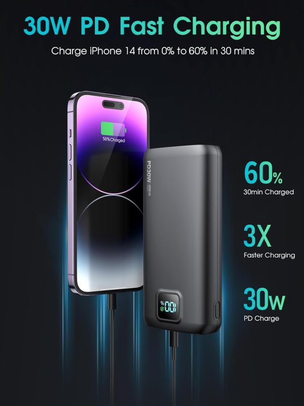 Portable-Charger-Power-Bank - 40000mAh Power Bank PD 30W and QC 4.0 Quick Charging Built-in Bright flashlight LED Display 2 USB 1Type-C Output for Most Electronic Devices on The Market(Carbon Black) - Image 4